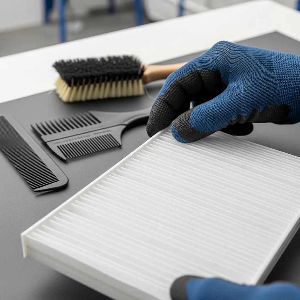 Inspecting a clean air filter &mdash; one of the highest-impact heat pump maintenance tasks