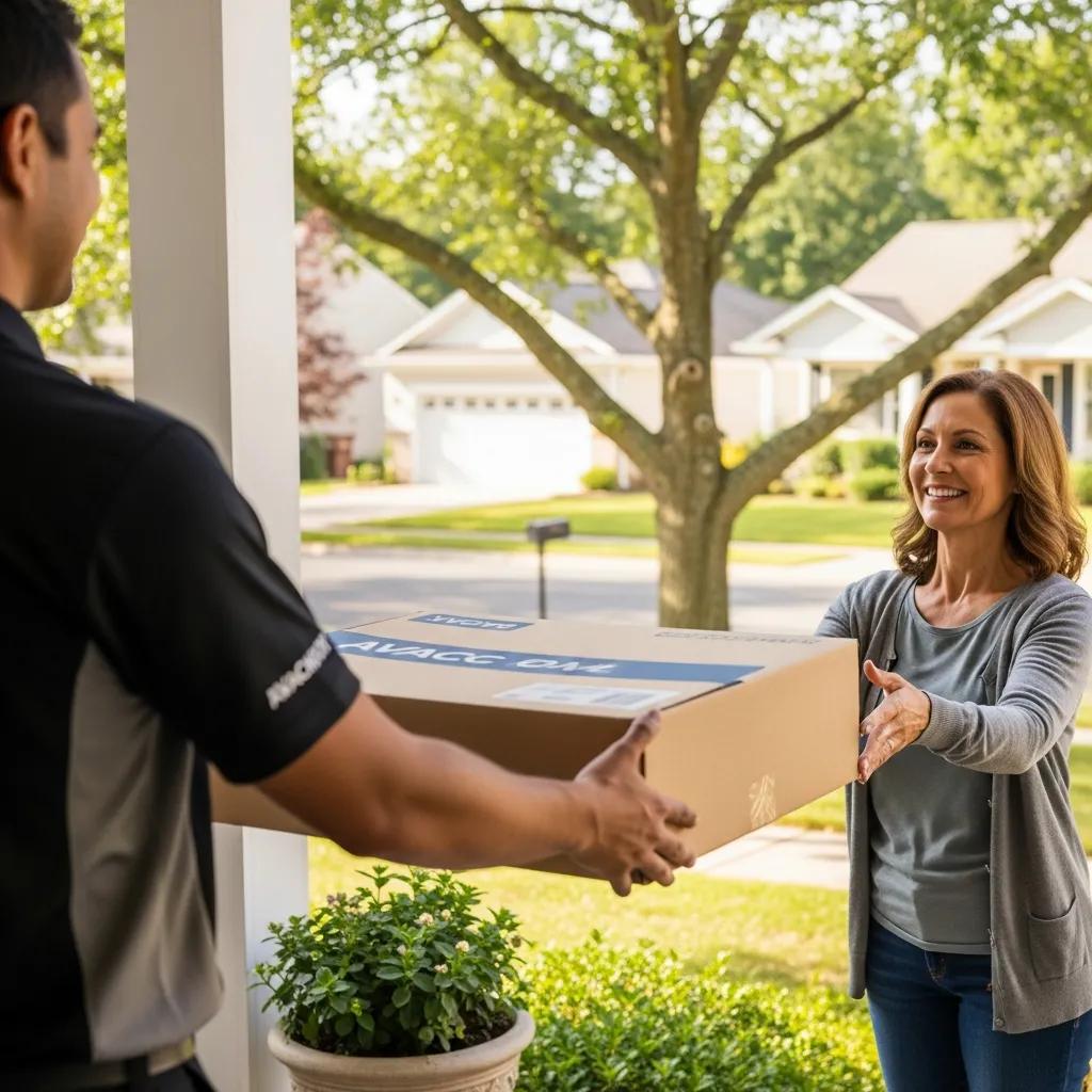 Delivery of HVAC filters to a homeowner, showcasing convenience and service